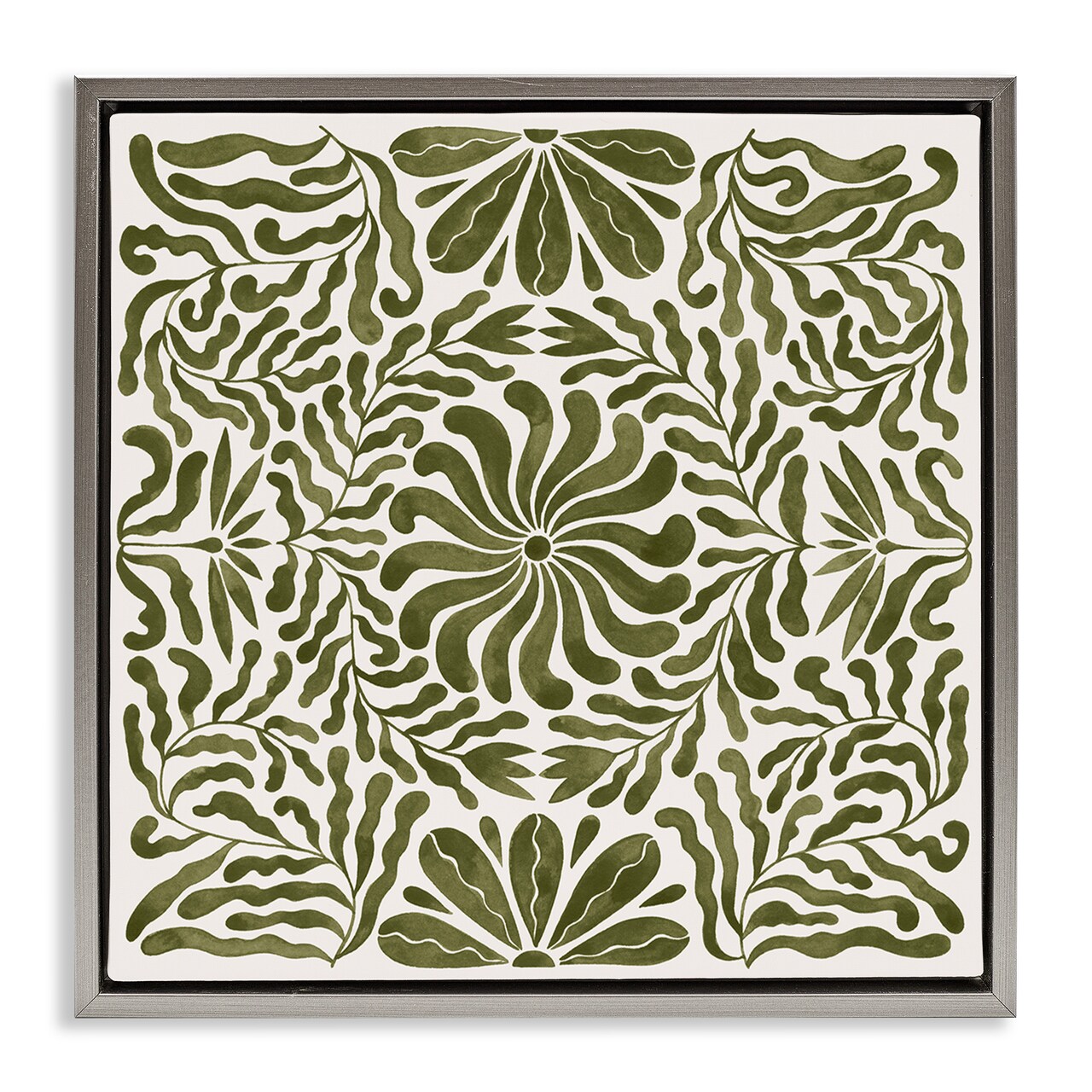 Stupell Industries Symmetric Flower Pattern Framed Floater Canvas Wall Art Design by Grace Popp
